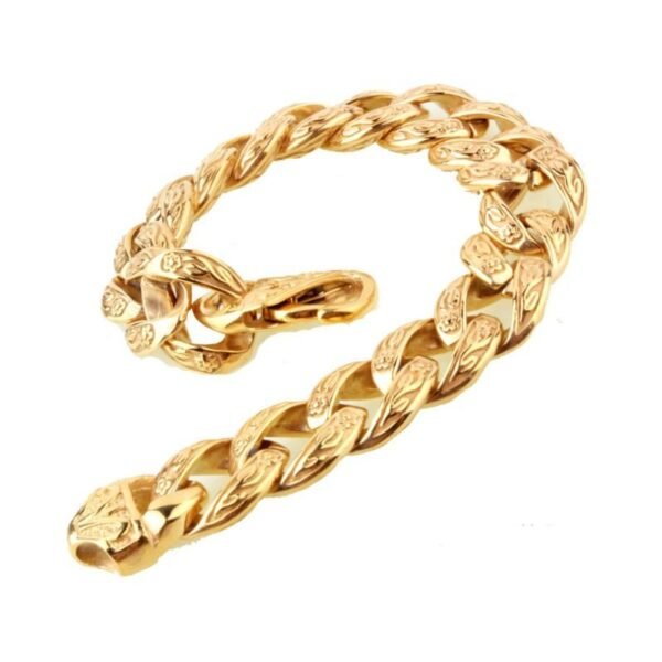 Gold Tribal Chrome Miami Cuban Link Bracelet - Image 2