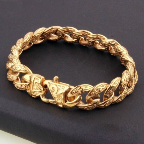Gold Tribal Chrome Miami Cuban Link Bracelet - Image 3