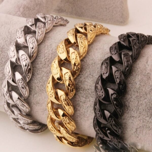 Gold Tribal Chrome Miami Cuban Link Bracelet - Image 5