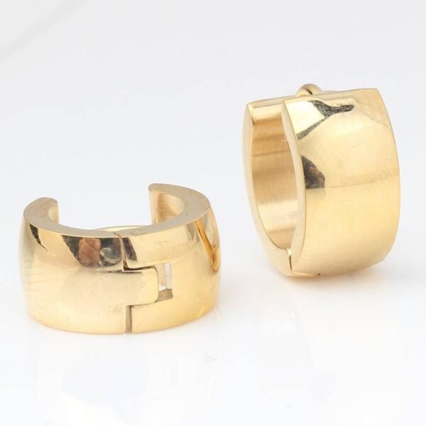Gold Stainless Steel Plain Huggie Hoop Earrings ME-082 - Image 5