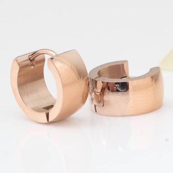 Gold Stainless Steel Plain Huggie Hoop Earrings ME-082 - Image 9
