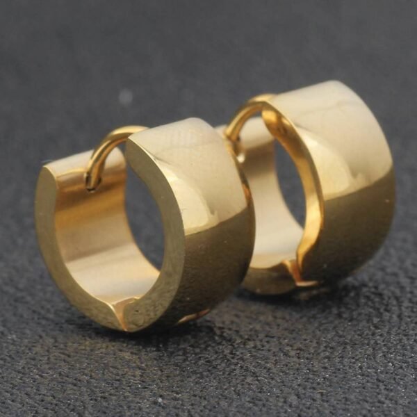 Gold Stainless Steel Plain Huggie Hoop Earrings ME-082 - Image 3