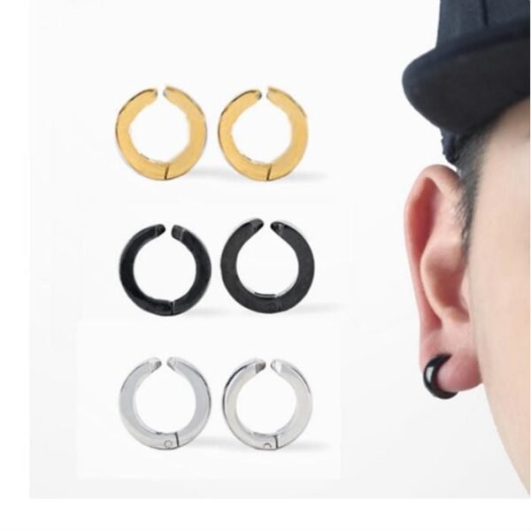 Gold Stainless Steel Clip On Hoop Earrings (No piercing) ME-058 - Image 7