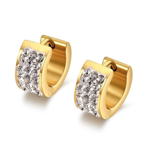 Gold Stainless Steel Lab 3 Row Diamond Huggie Earrings ME-078