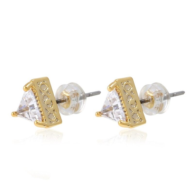 Briella Gin Gold Simple Triangle Dazzling Stud Earring - Image 3