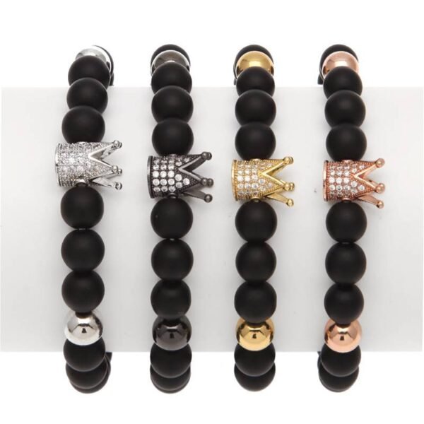 Crown Smooth Onyx stone Bead Bracelet
