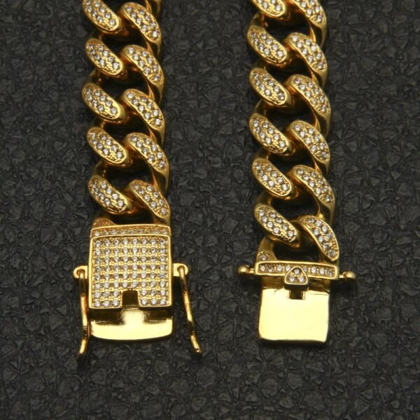 Celebrity Gold Finish Iced Out Cuban Link Choker Chain - Image 9