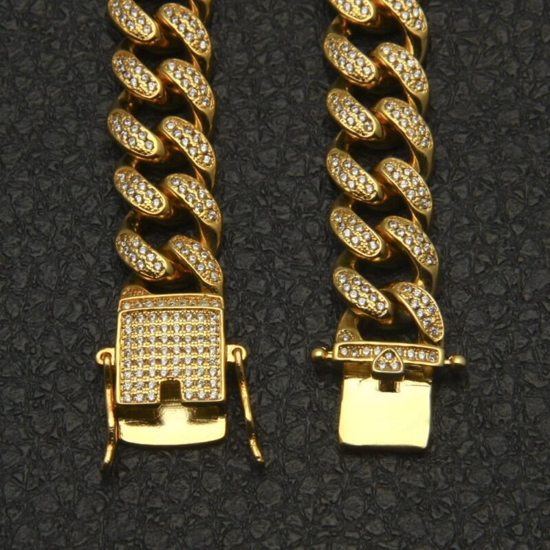 Celebrity Gold Finish Iced Out Cuban Link Choker Chain - Image 9