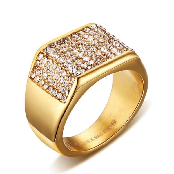 Crack Label Gold Signet Iced Out Ring