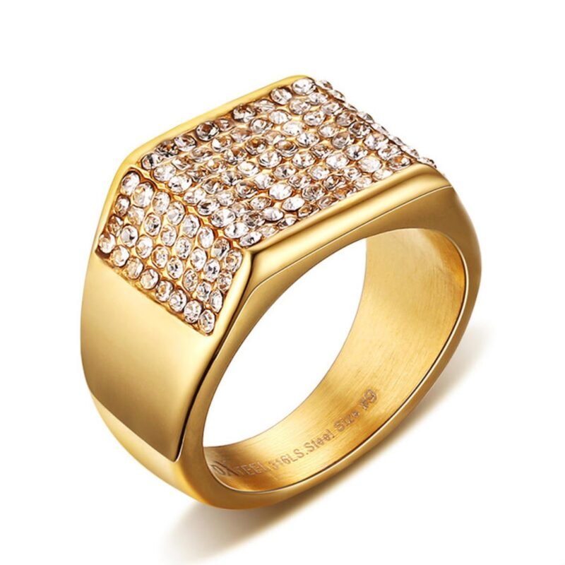 Crack Label Gold Signet Iced Out Ring