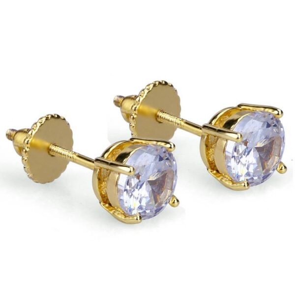 Classc Round Cut Diamond Gold Stud Earring