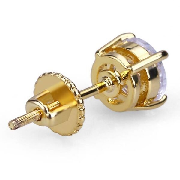 Classc Round Cut Diamond Gold Stud Earring - Image 3