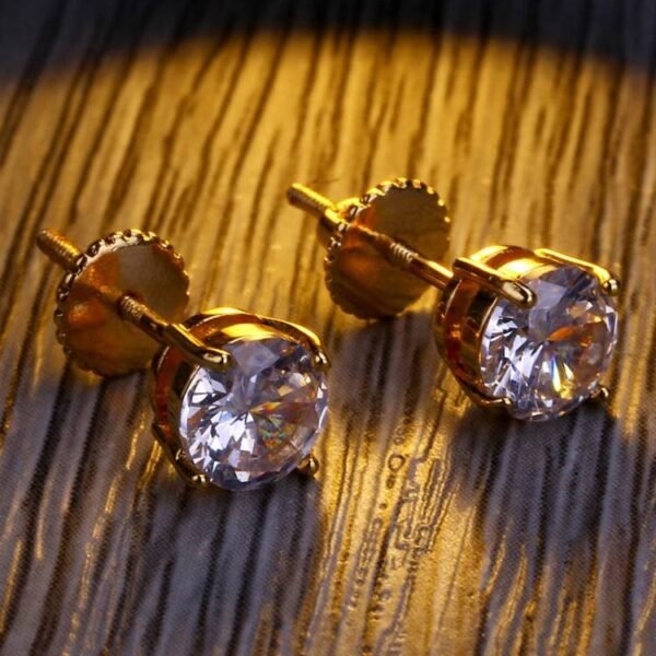 Classc Round Cut Diamond Gold Stud Earring - Image 2