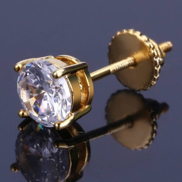 Classc Round Cut Diamond Gold Stud Earring - Image 5