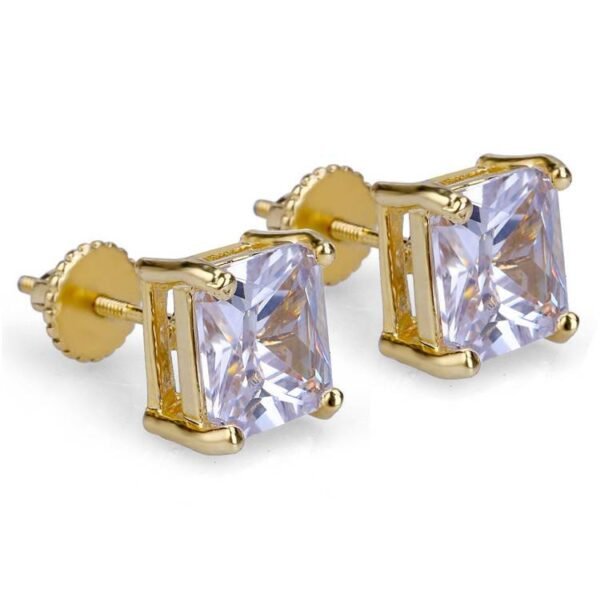 Gold Finish Princess Cut Diamond Stud Earring
