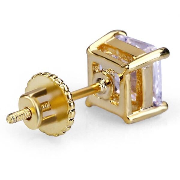 Gold Finish Princess Cut Diamond Stud Earring - Image 5