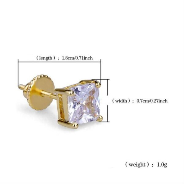 Gold Finish Princess Cut Diamond Stud Earring - Image 7