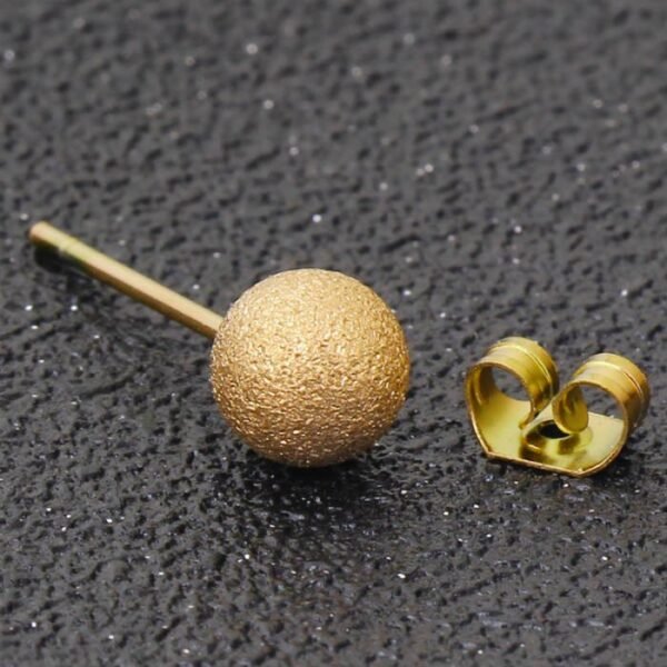 Gold Matte Finish Simple Ball Stud Earring - Image 2
