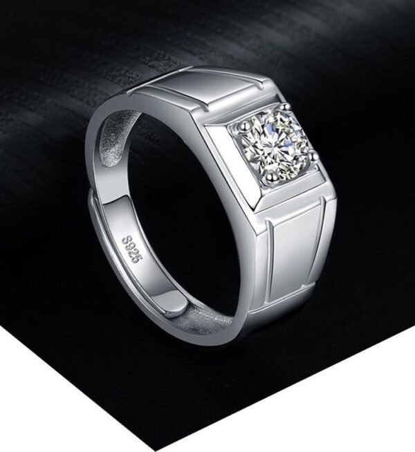 925 Sterling - Diamond Stone Signet Ring Silver