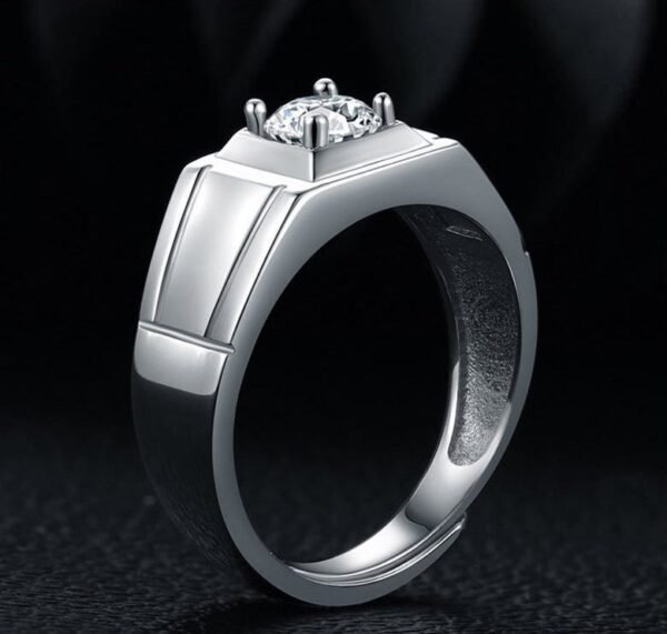 925 Sterling - Diamond Stone Signet Ring Silver - Image 4