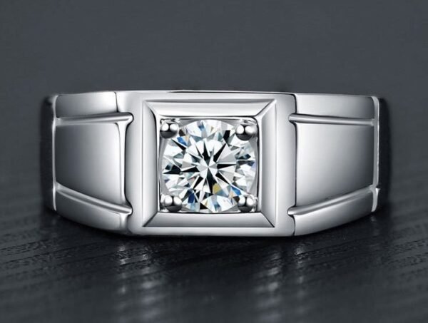 925 Sterling - Diamond Stone Signet Ring Silver - Image 2