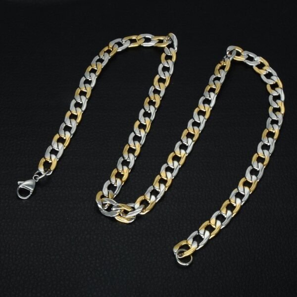 Gold & Silver Steel 8.5mm Flat Cuban Link Necklace NC-024 - Image 4