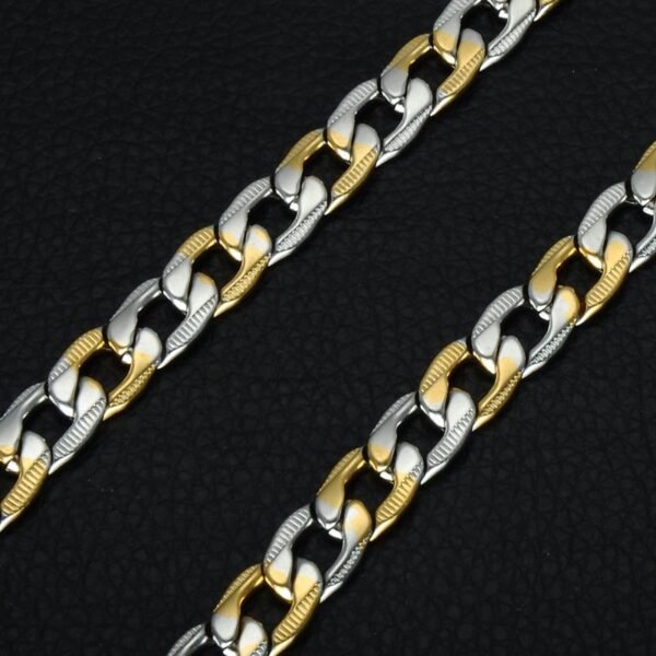 Gold & Silver Steel 8.5mm Flat Cuban Link Necklace NC-024 - Image 2