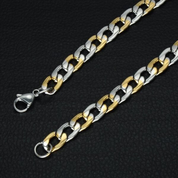Gold & Silver Steel 8.5mm Flat Cuban Link Necklace NC-024 - Image 3