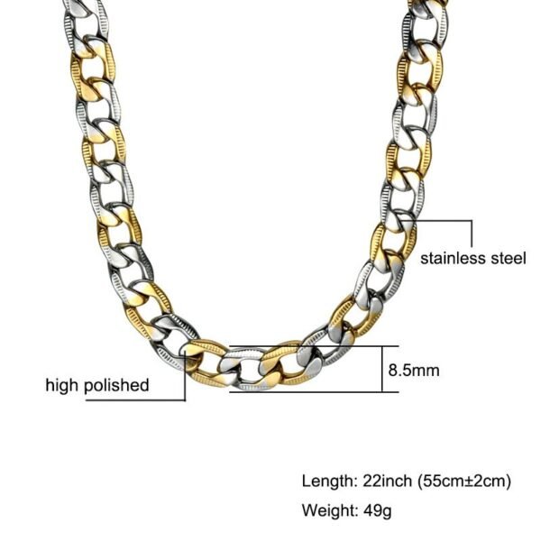Gold & Silver Steel 8.5mm Flat Cuban Link Necklace NC-024 - Image 5