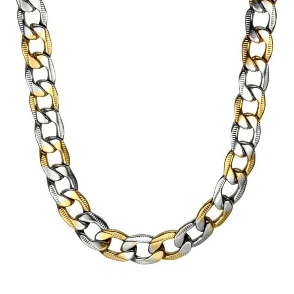 Gold & Silver Steel 8.5mm Flat Cuban Link Necklace NC-024
