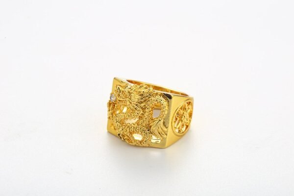 Vintage 22krt Malaysia Gold Finish 3D Dragon Ring - Image 2