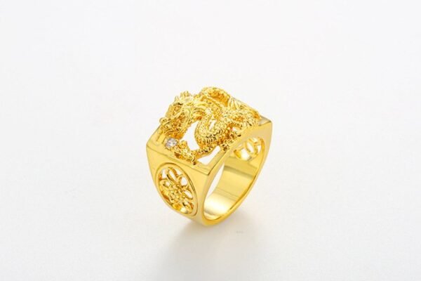 Vintage 22krt Malaysia Gold Finish 3D Dragon Ring - Image 3