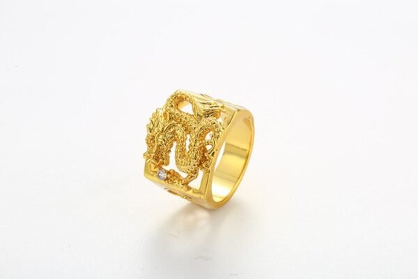 Vintage 22krt Malaysia Gold Finish 3D Dragon Ring - Image 6