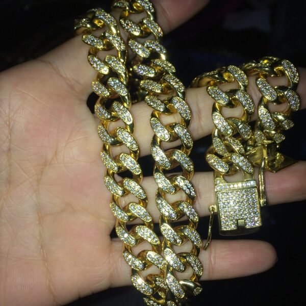 Celebrity Gold Finish Iced Out Cuban Link Choker Chain - Image 7