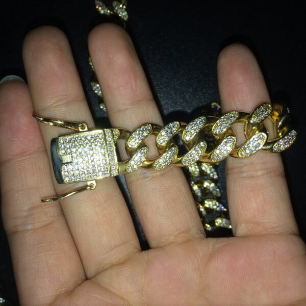 Celebrity Gold Finish Iced Out Cuban Link Choker Chain - Image 6