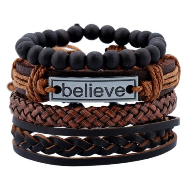 "Believe" 4-in-1 Stackable Leather Bracelet Set - Image 5
