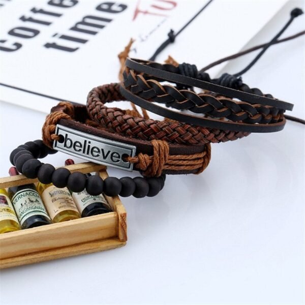 "Believe" 4-in-1 Stackable Leather Bracelet Set - Image 3