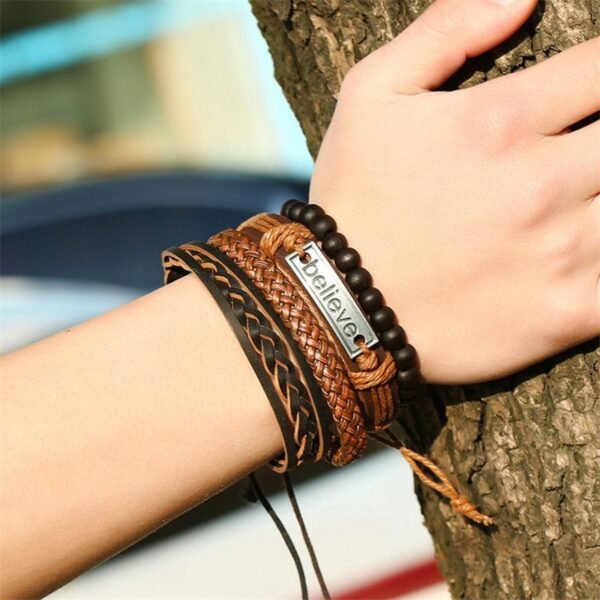 "Believe" 4-in-1 Stackable Leather Bracelet Set - Image 2