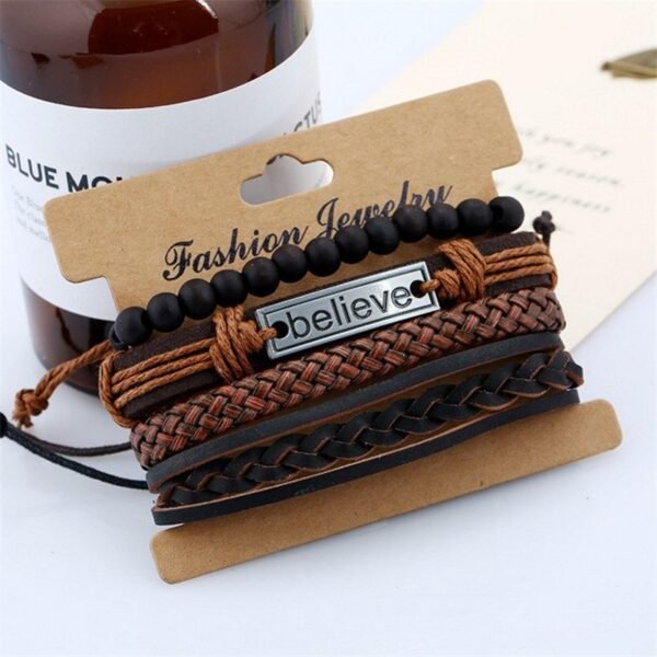 "Believe" 4-in-1 Stackable Leather Bracelet Set - Image 4