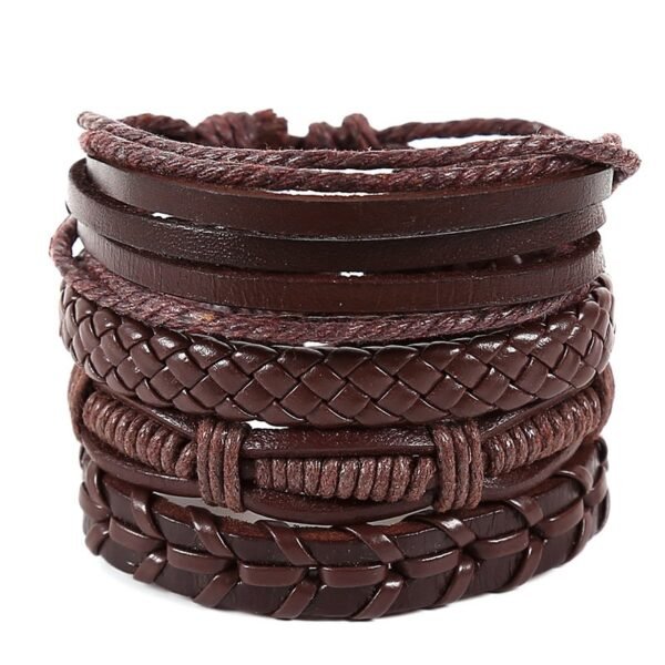 5 in 1 Stackable Leather Bracelet Set - Image 4