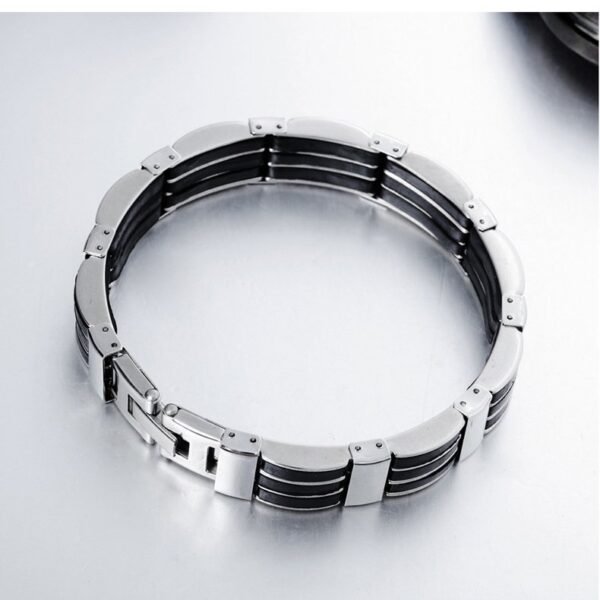 Retro Silver Black Silicone Link Bracelet - Image 2