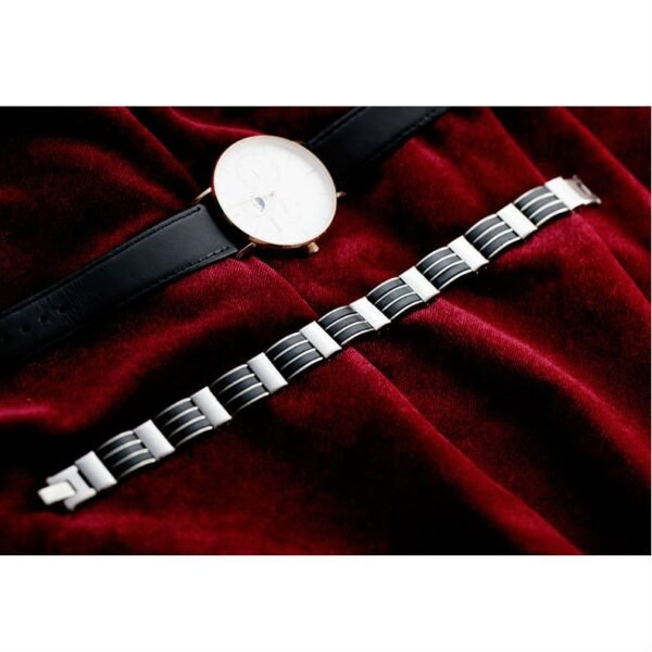 Retro Silver Black Silicone Link Bracelet - Image 5