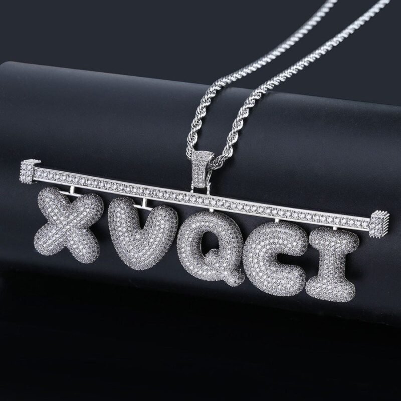 Custom Name Under Bar Bubble Letter Pendant - Image 7