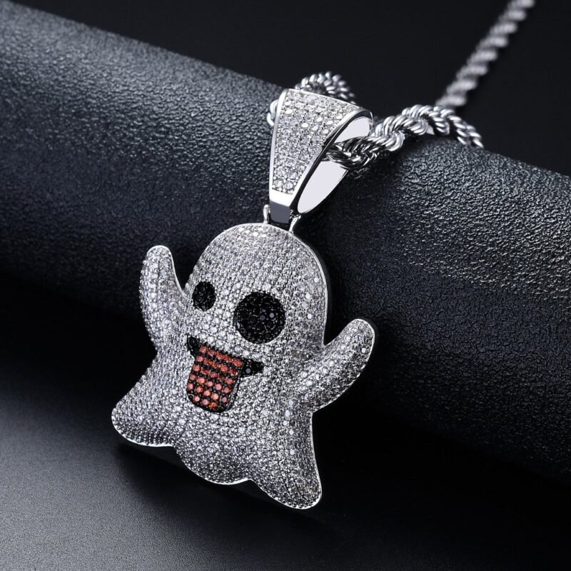 Iced Out Ghost Emoji Necklace - Image 5