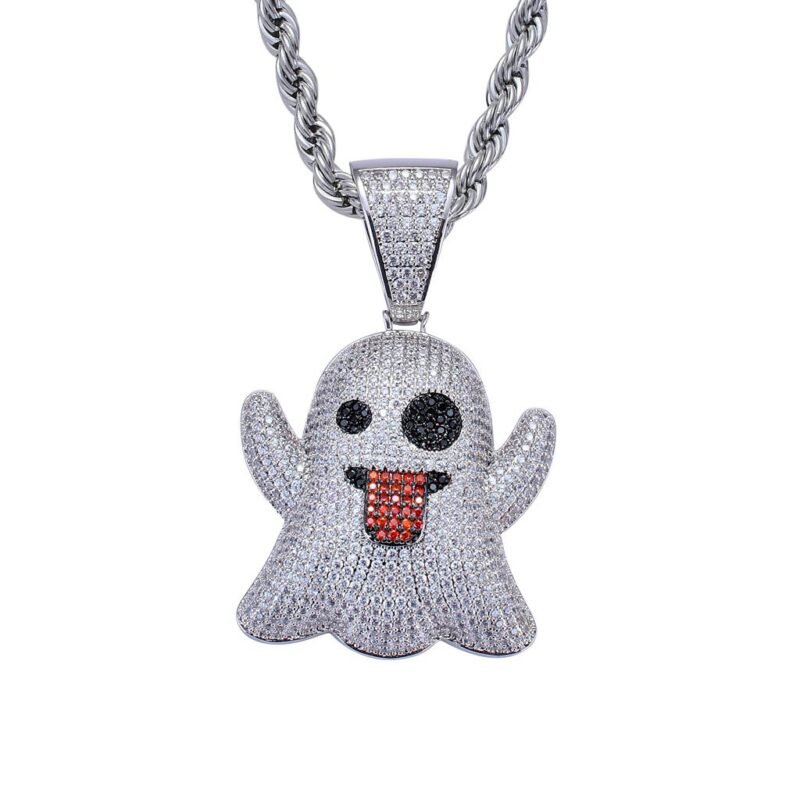 Iced Out Ghost Emoji Necklace