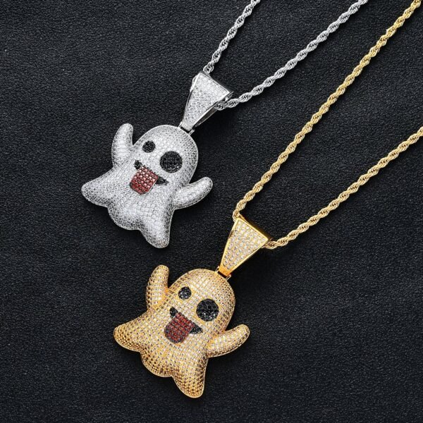 Iced Out Ghost Emoji Necklace - Image 4