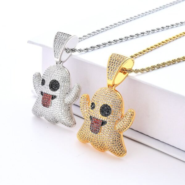 Iced Out Ghost Emoji Necklace - Image 2