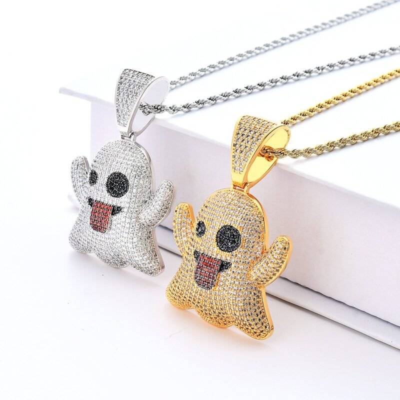 Iced Out Ghost Emoji Necklace - Image 2