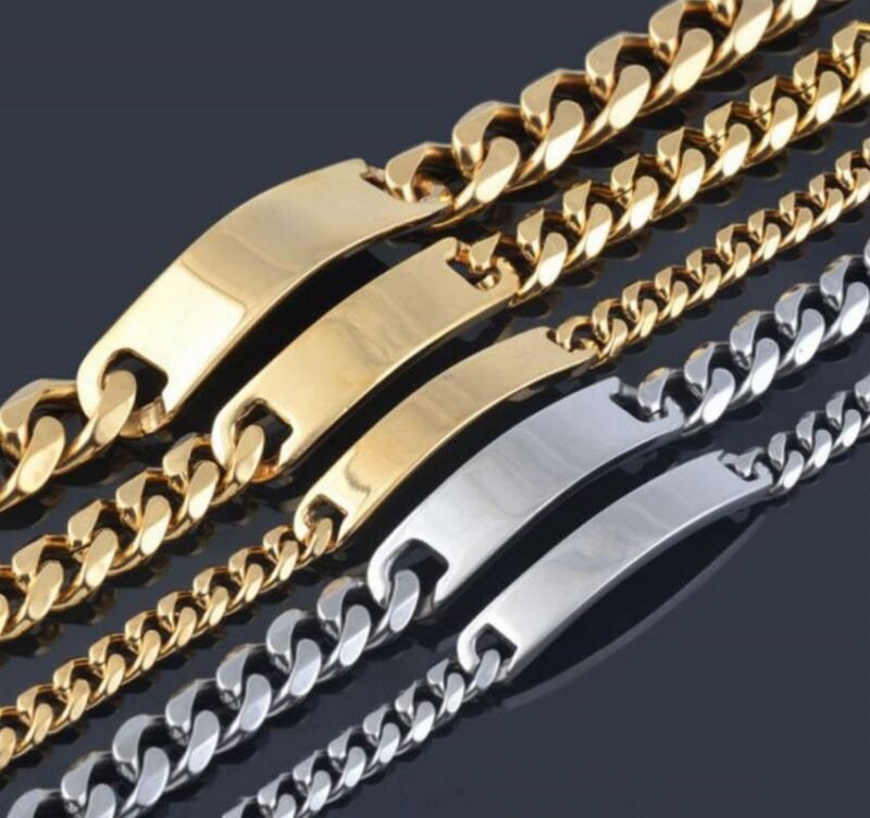 12mm Gold ID Plate Cuban Link Bracelet