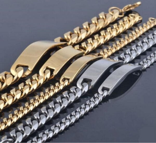 12mm Gold ID Plate Cuban Link Bracelet - Image 3
